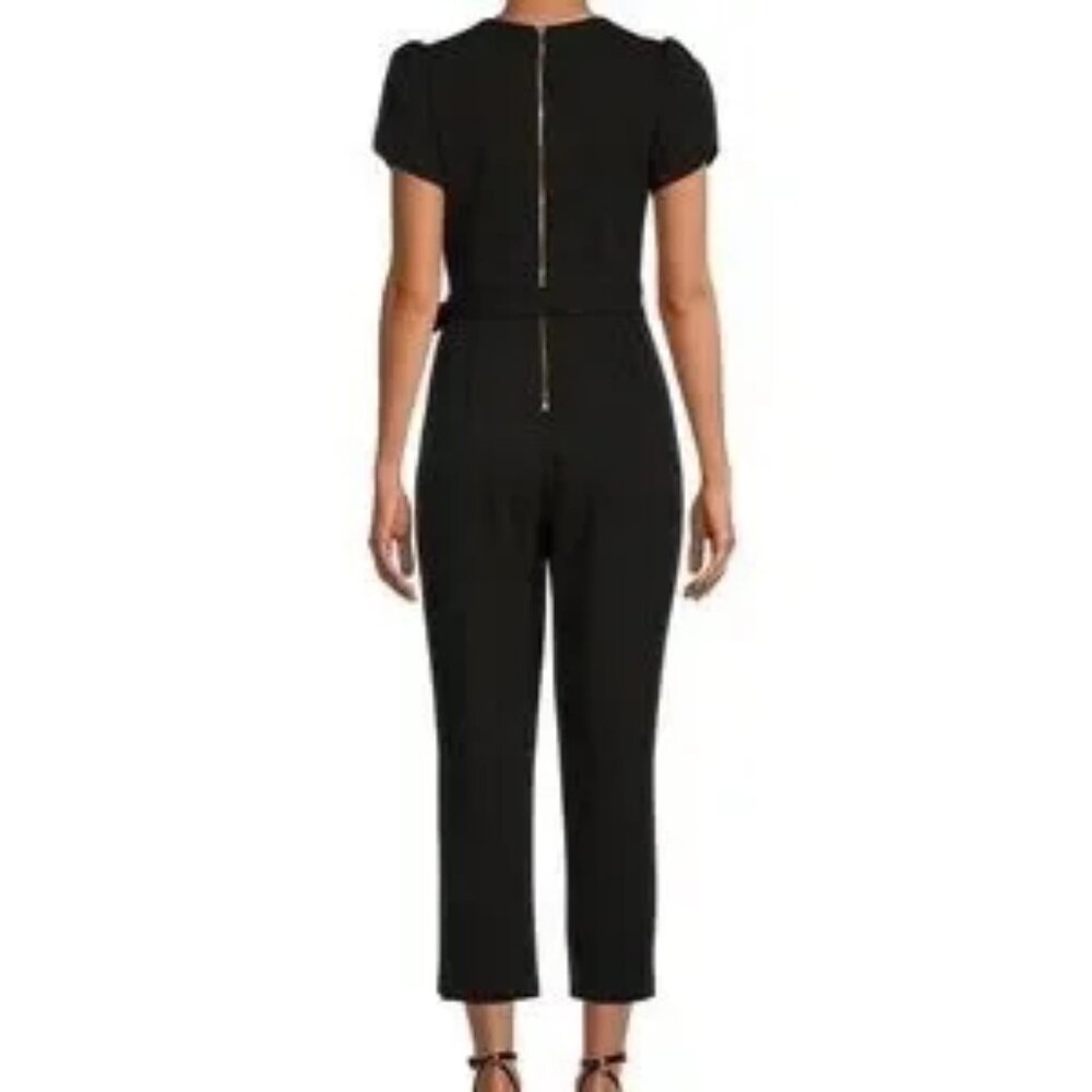 EUC Calvin Klein Short Sleeve Crew Neck Tie Waist Scuba Crepe Jumpsuit Sz 2 - Picture 2 of 10